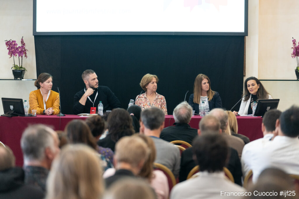 Panellists speaking about how to close the AI adoption gap at the International Journalism Festival, Perugia 